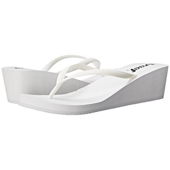Reef Womens 5 White Mid Chakras Flip Flops Wedge Sandals Summer Vacation OS26-13 - Picture 1 of 8